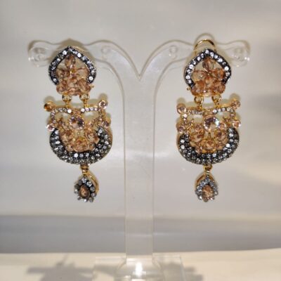 ✨ Regal Champagne Crystal Chandbali Drop Earrings ✨
