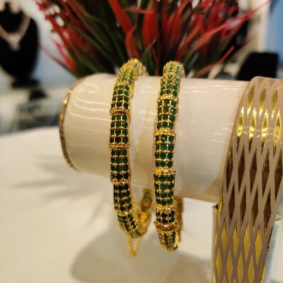 Traditional Emerald Green & Gold Polished Bangles ✨