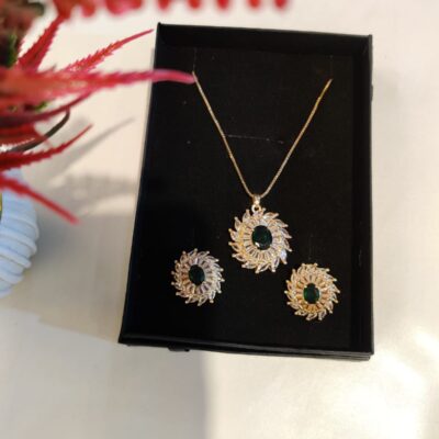 ✨ Emerald Elegance Sunburst Pendant & Earrings Set ✨